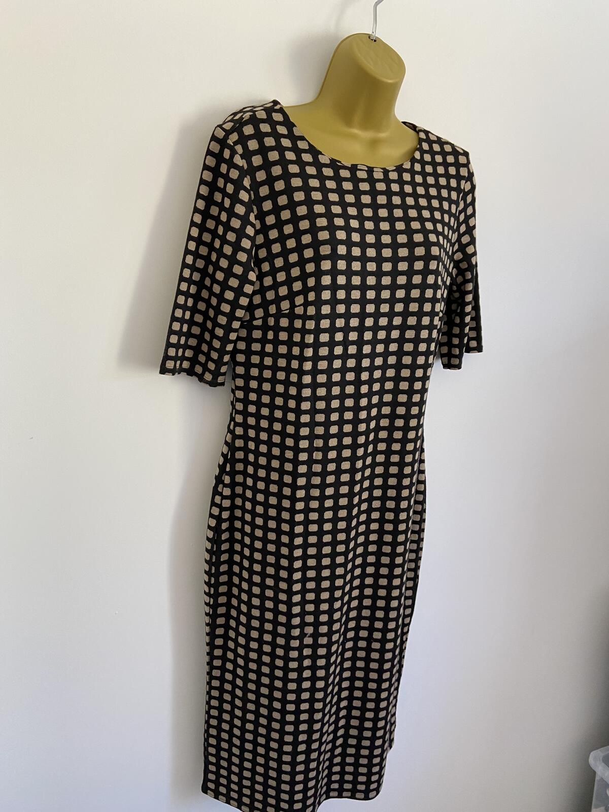 Kaleidoscope Black & Brown Square Pattern Zip-Back Shift Dress Size 10