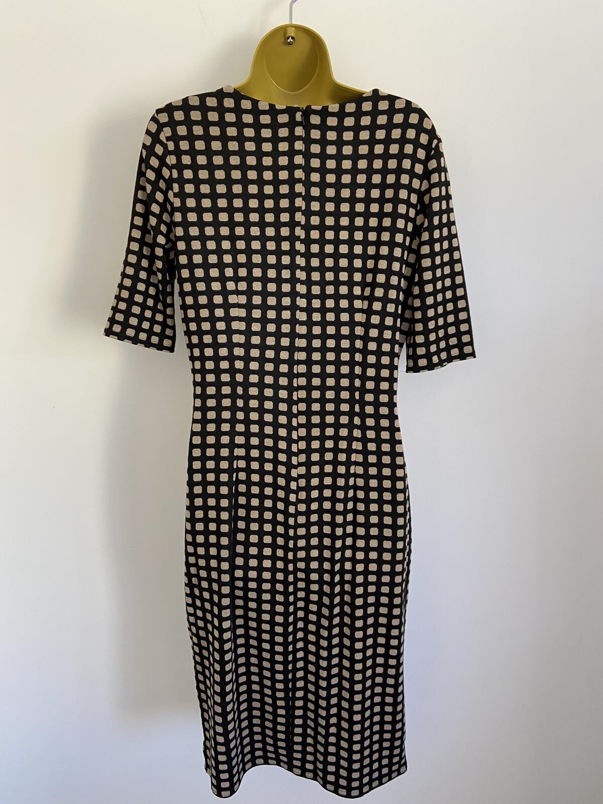 Kaleidoscope Black & Brown Square Pattern Zip-Back Shift Dress Size 10