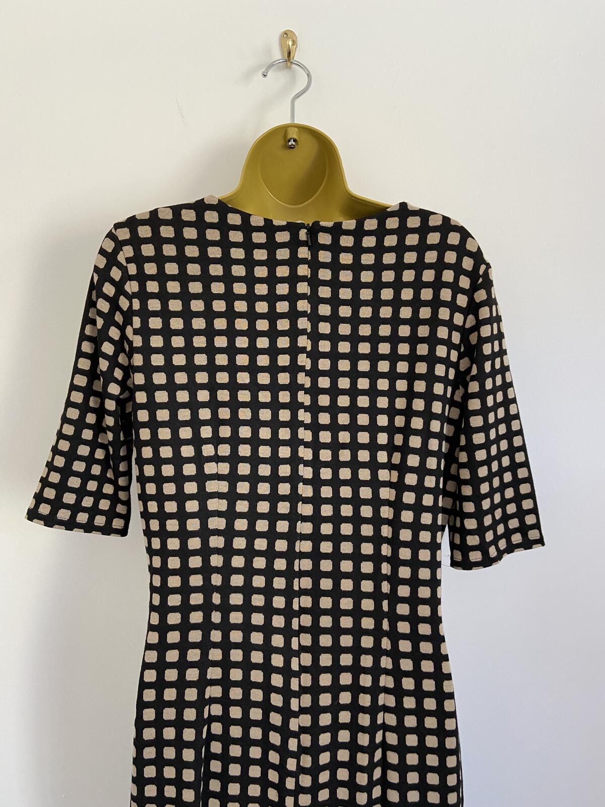 Kaleidoscope Black & Brown Square Pattern Zip-Back Shift Dress Size 10
