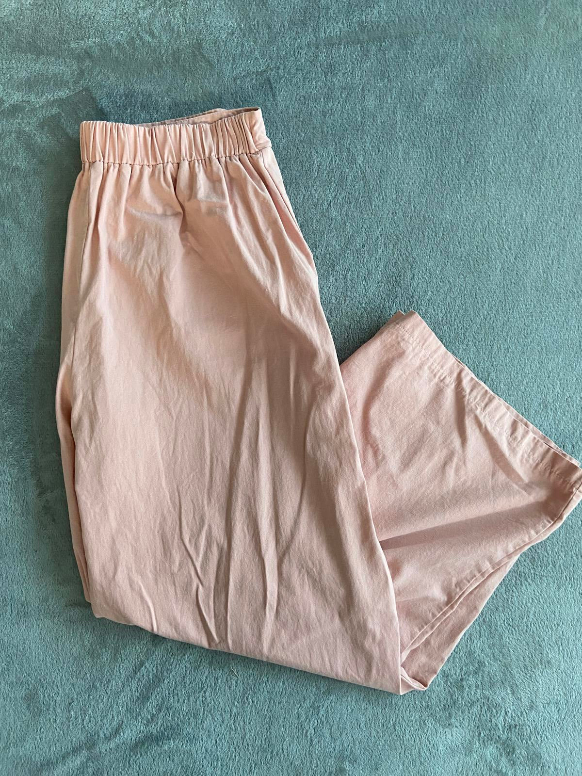 Pink Size L Wide Leg Lightweight Trousers Elasticated Waist Pockets Casual