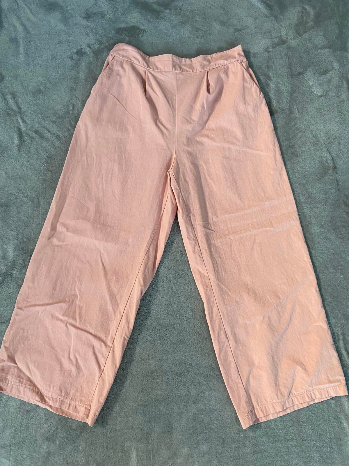 Pink Size L Wide Leg Lightweight Trousers Elasticated Waist Pockets Casual