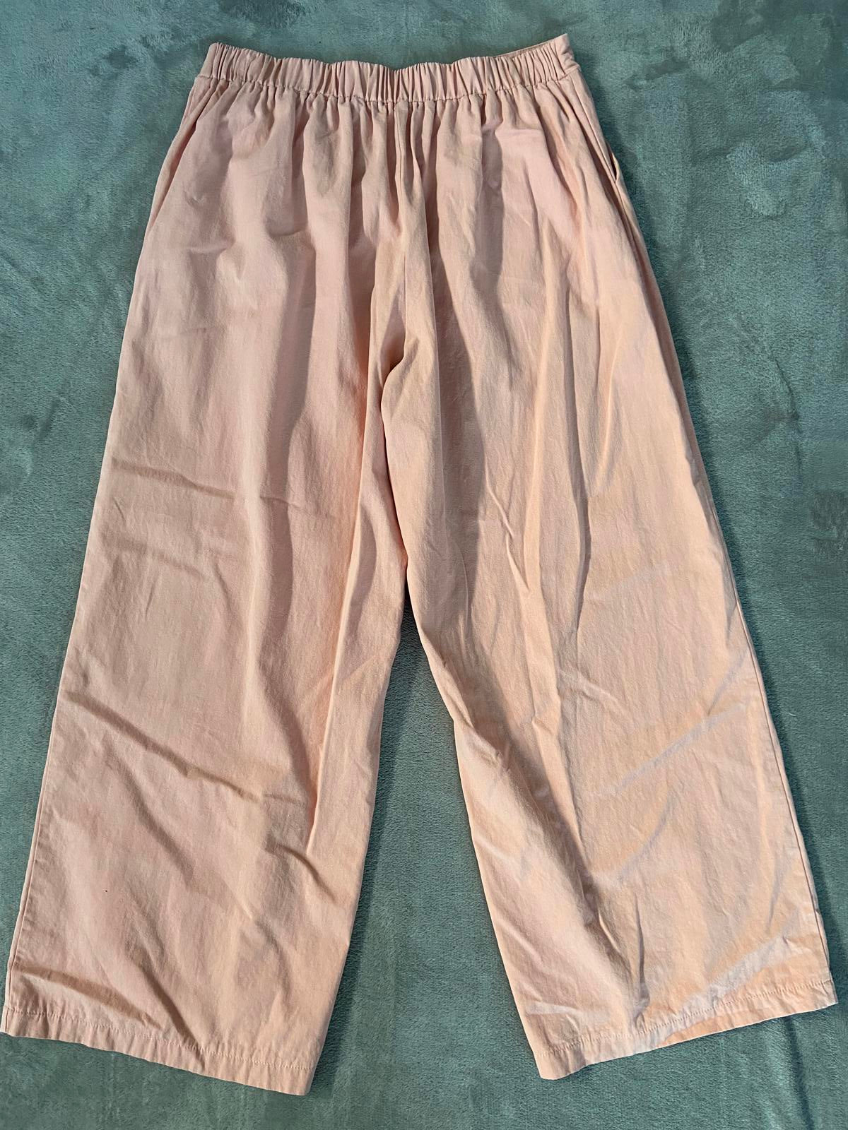 Pink Size L Wide Leg Lightweight Trousers Elasticated Waist Pockets Casual