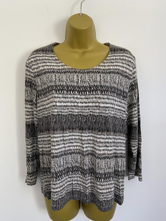 Eastex Women's Black & White Abstract Print Scoop Neck 3/4 Sleeve Top Size 14