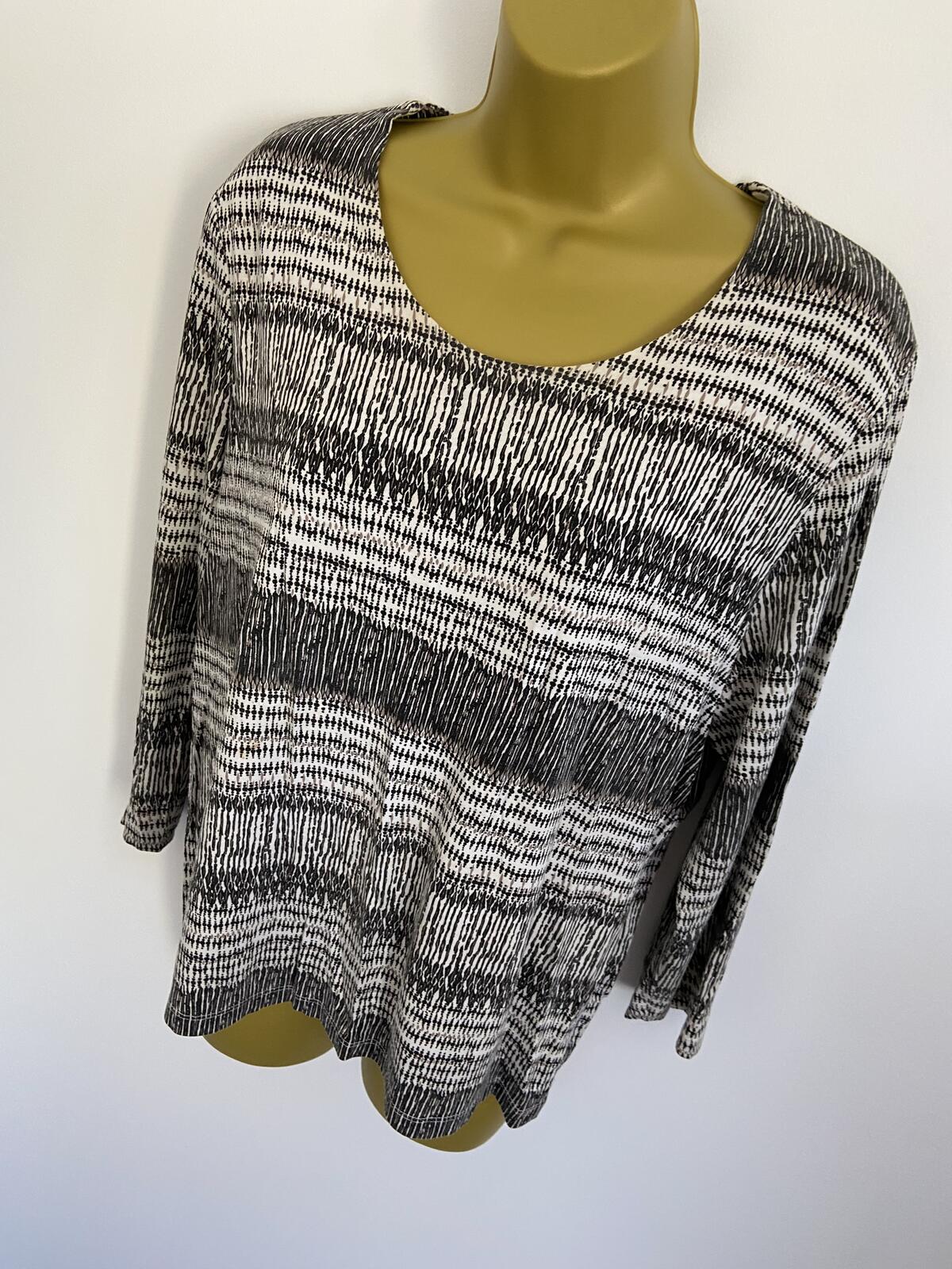 Eastex Women's Black & White Abstract Print Scoop Neck 3/4 Sleeve Top Size 14
