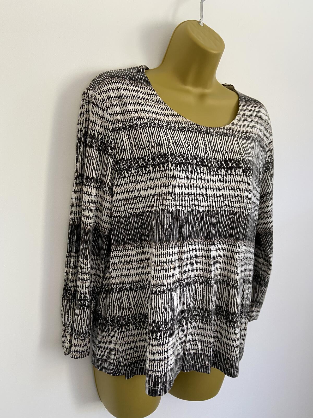 Eastex Women's Black & White Abstract Print Scoop Neck 3/4 Sleeve Top Size 14