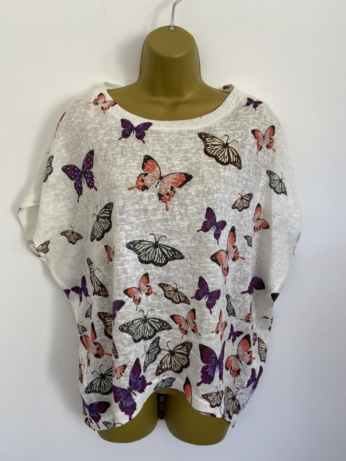 New Look White knit Mesh Butterfly Sequin Oversized Top Size S/M