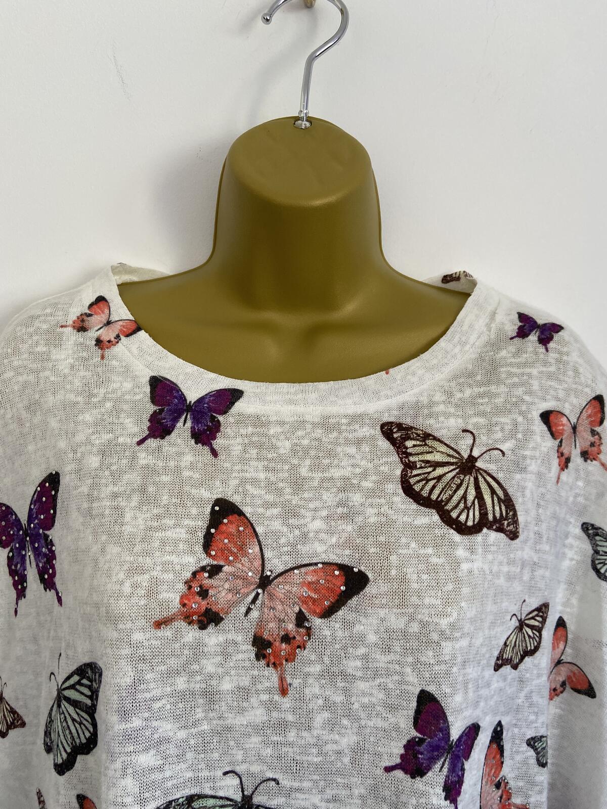 New Look White knit Mesh Butterfly Sequin Oversized Top Size S/M