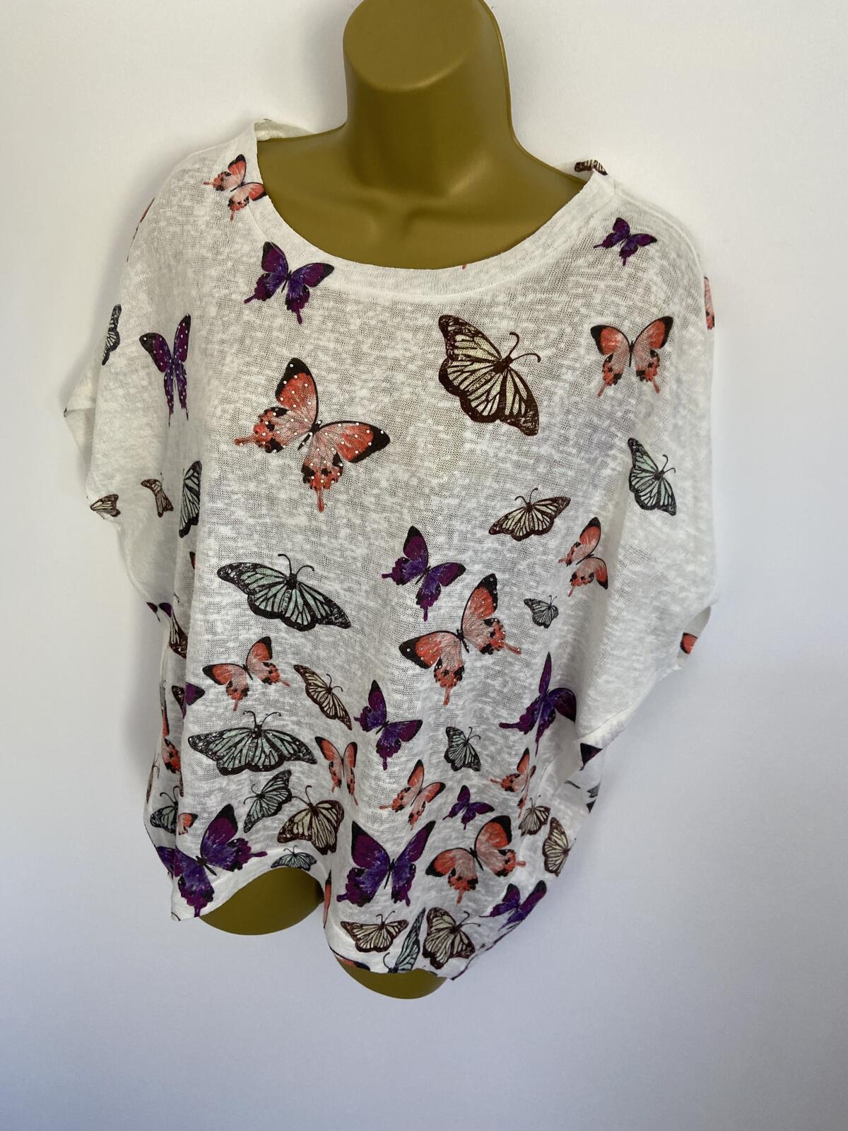 New Look White knit Mesh Butterfly Sequin Oversized Top Size S/M