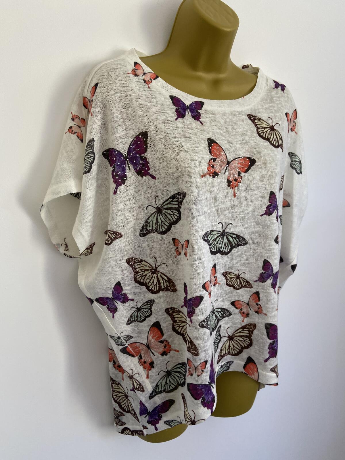 New Look White knit Mesh Butterfly Sequin Oversized Top Size S/M