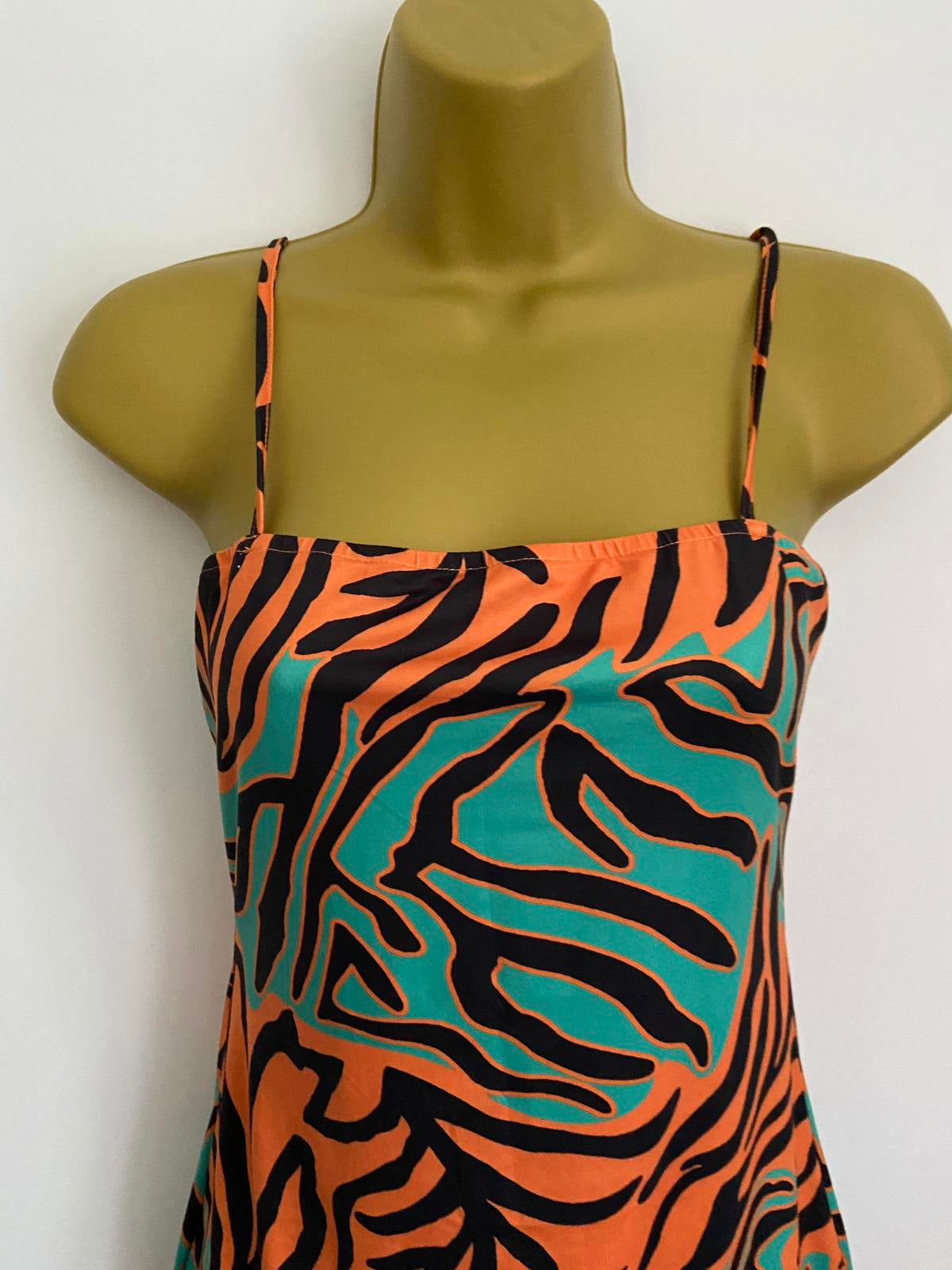 Shein Size S New Orange & Green Animal Print Mini Dress Stretchy Party Beach