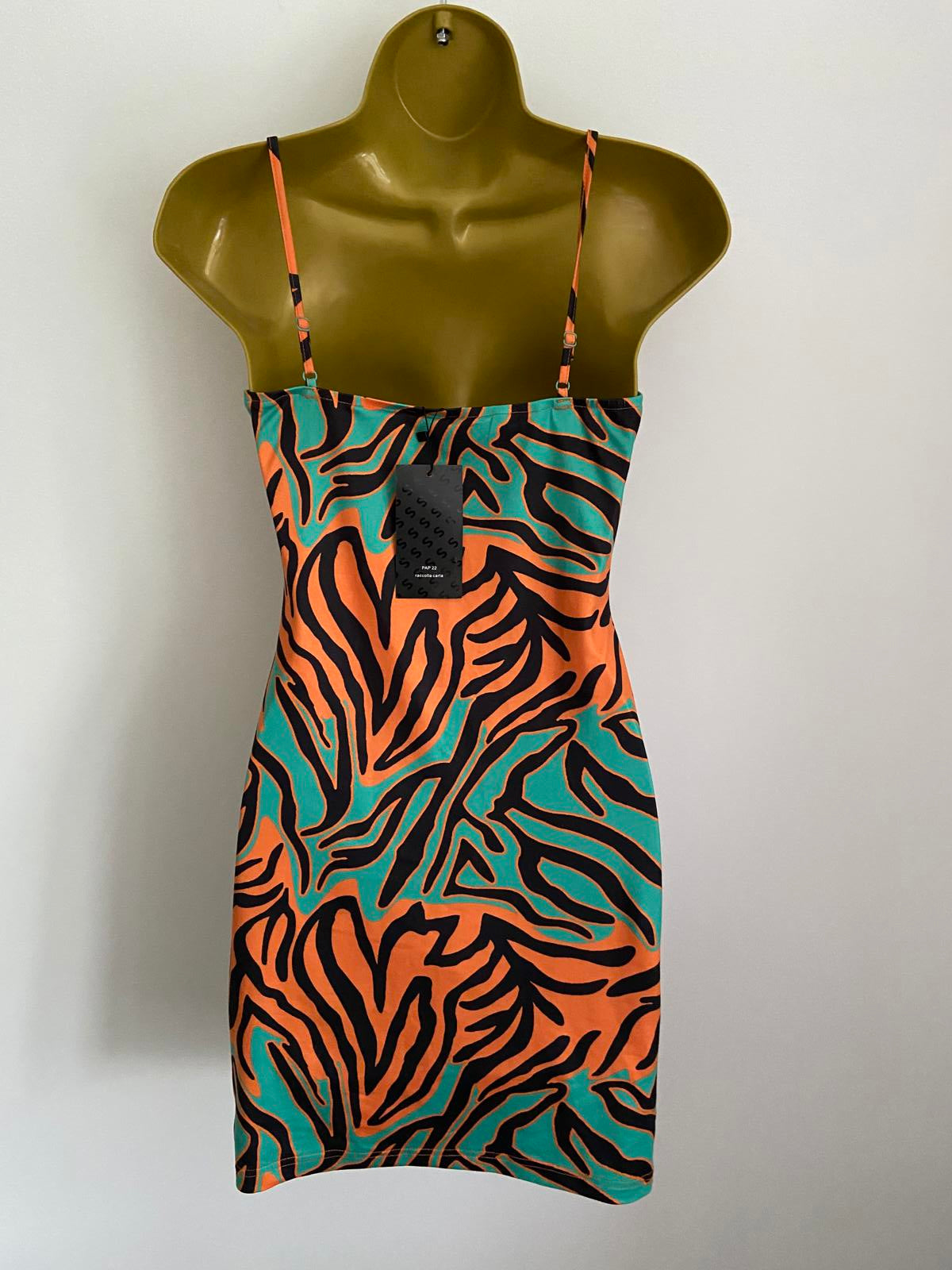 Shein Size S New Orange & Green Animal Print Mini Dress Stretchy Party Beach