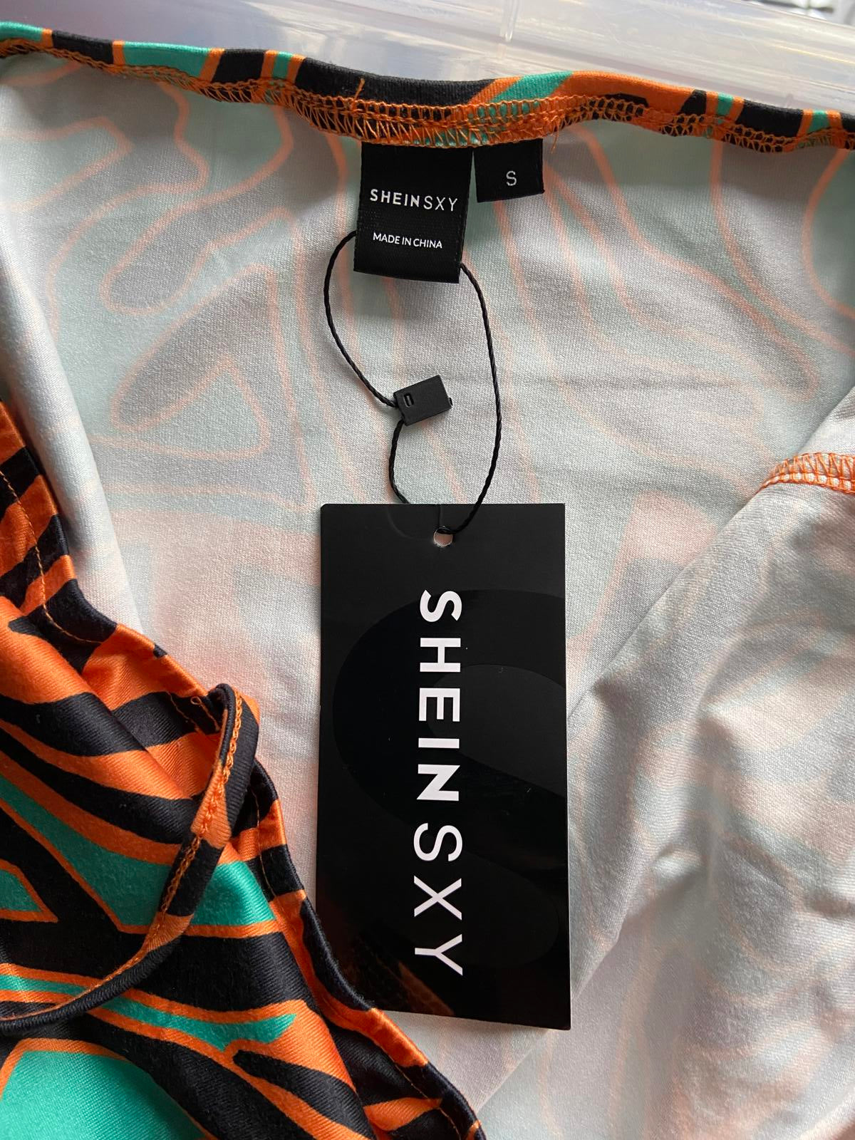 Shein Size S New Orange & Green Animal Print Mini Dress Stretchy Party Beach