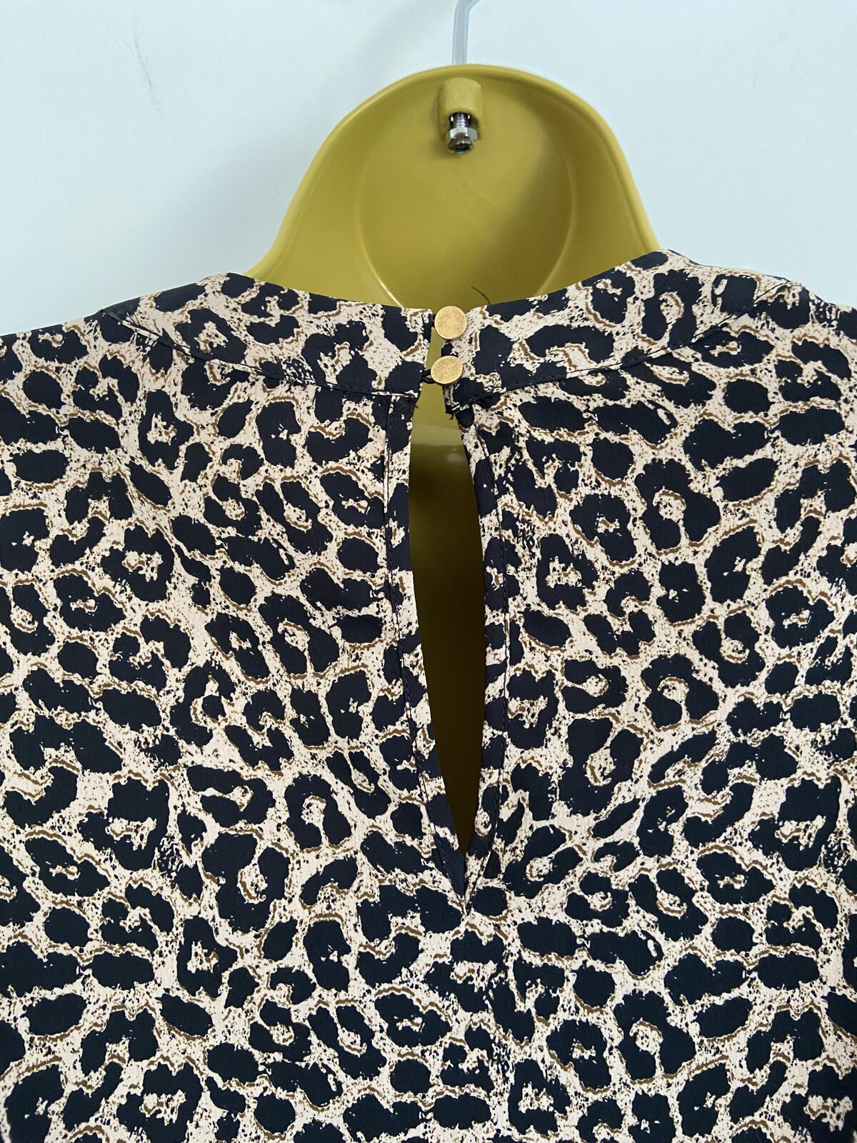 F&F Women's Leopard Print Short Floaty Sleeve Top Keyhole Back Size 14