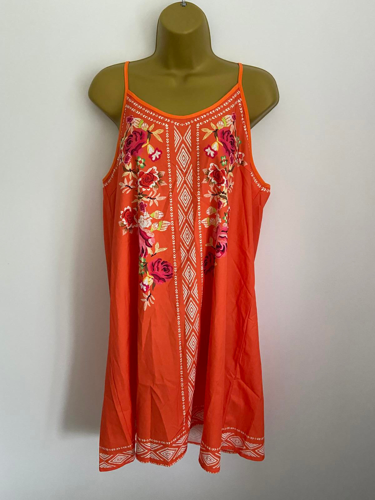 Shein Curve Size XL Orange Boho Floral Pattern Strappy Mini Dress Summer Holiday