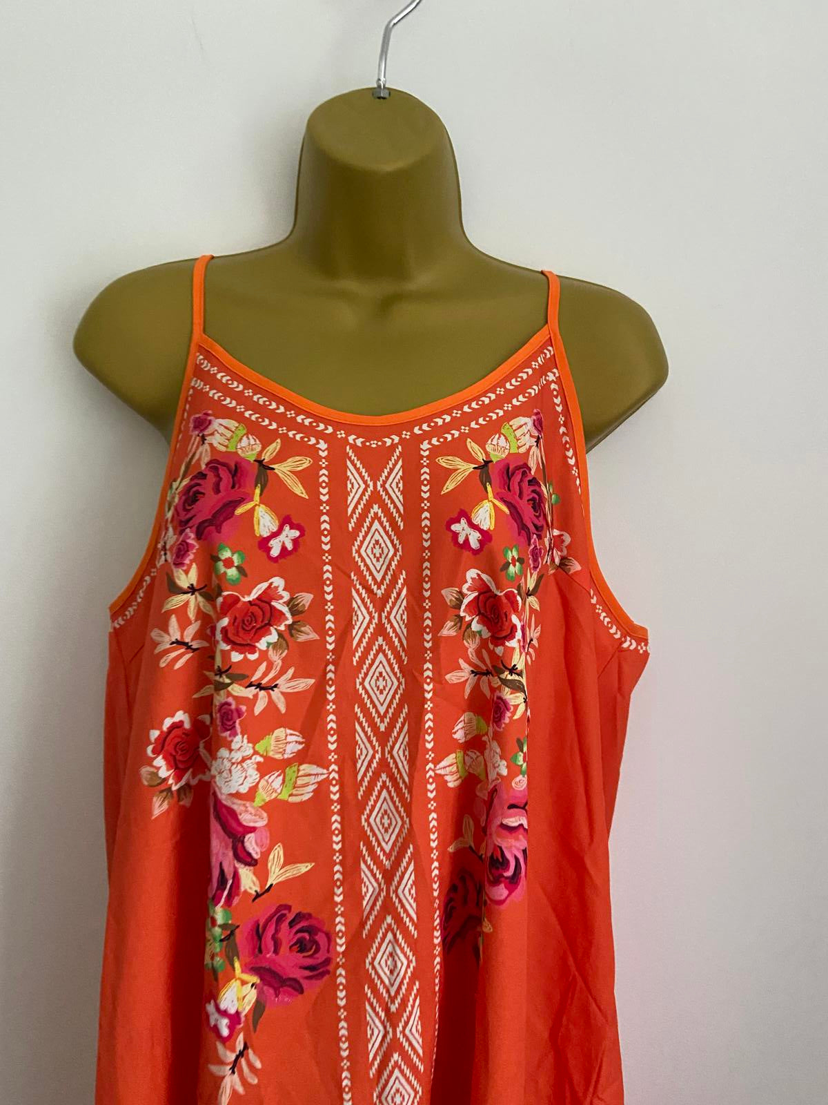 Shein Curve Size XL Orange Boho Floral Pattern Strappy Mini Dress Summer Holiday