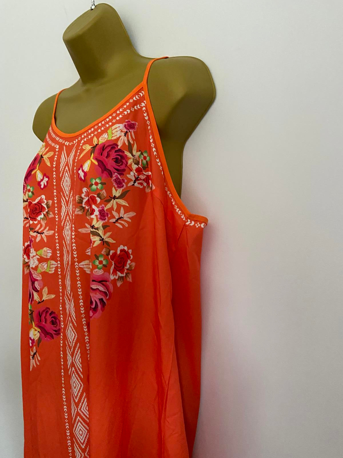 Shein Curve Size XL Orange Boho Floral Pattern Strappy Mini Dress Summer Holiday