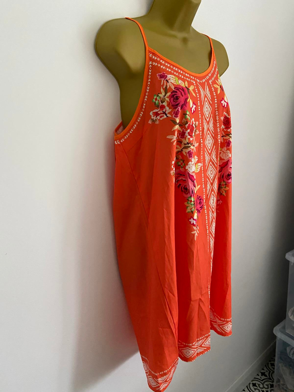 Shein Curve Size XL Orange Boho Floral Pattern Strappy Mini Dress Summer Holiday