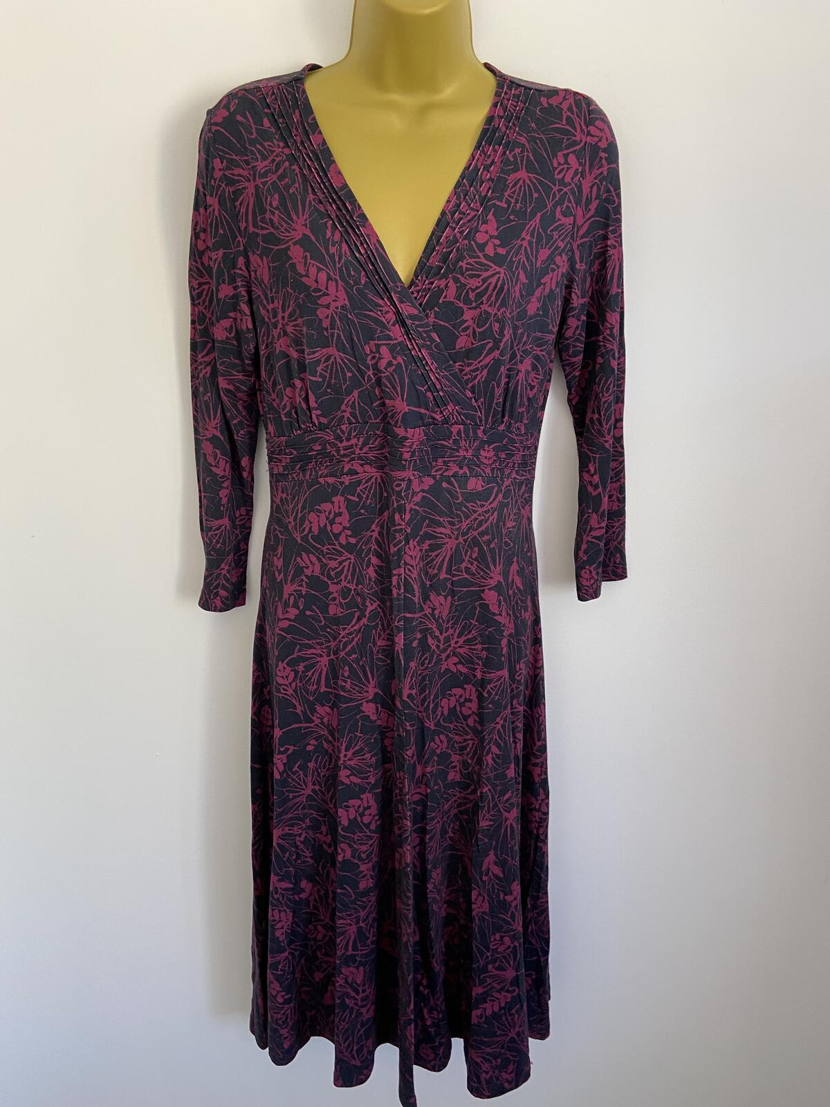 ARTIGIANO Purple & Blue Floral V-Neck 3/4 Sleeve Midi Dress Size 8-10