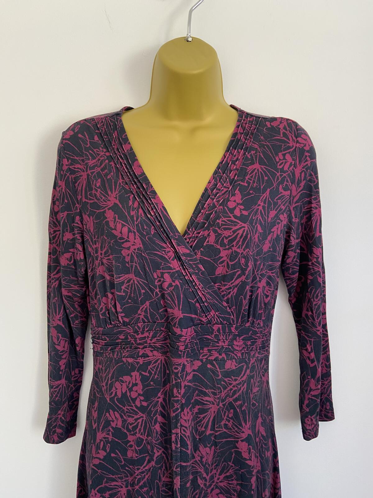 ARTIGIANO Purple & Blue Floral V-Neck 3/4 Sleeve Midi Dress Size 8-10