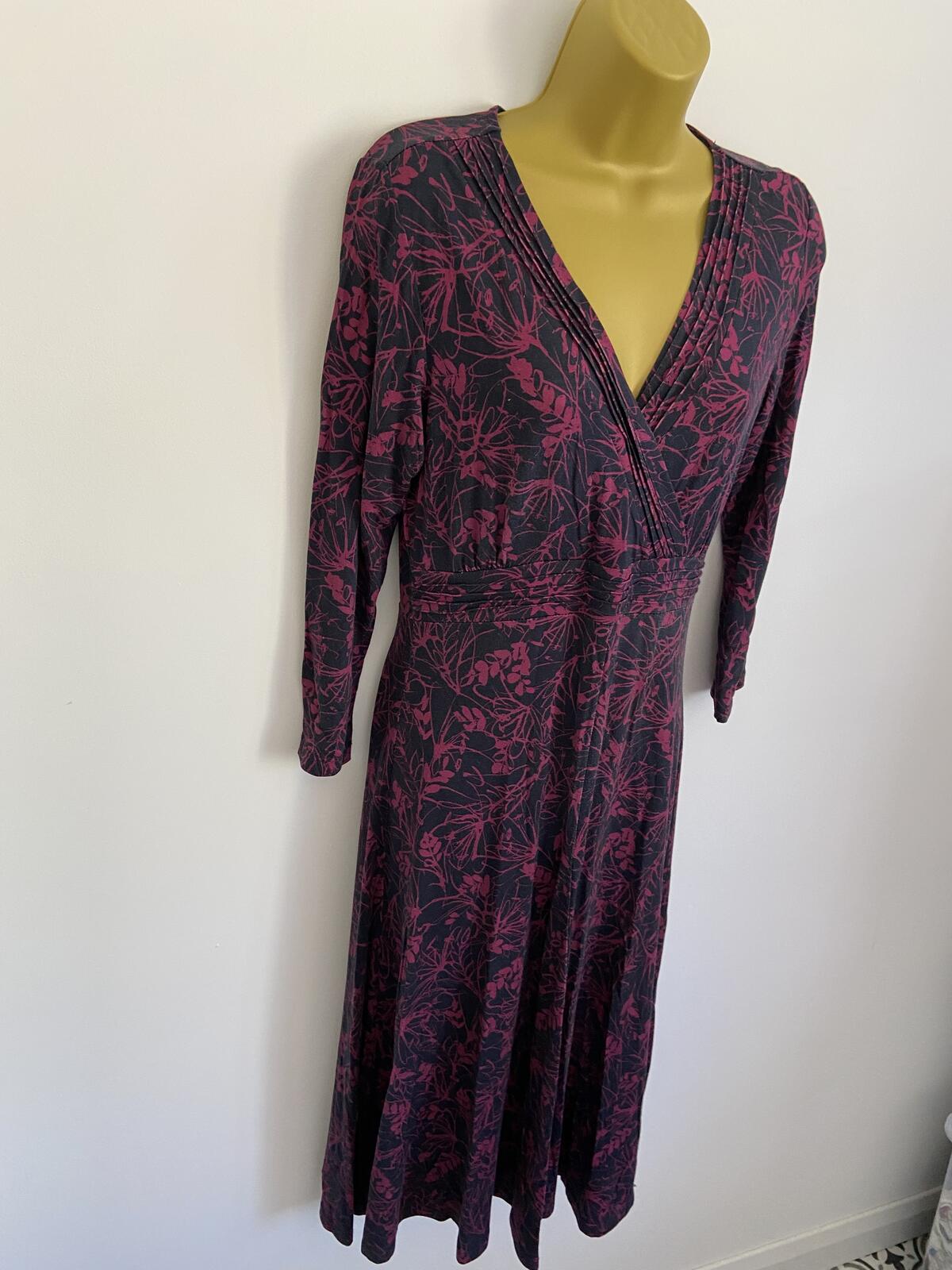 ARTIGIANO Purple & Blue Floral V-Neck 3/4 Sleeve Midi Dress Size 8-10