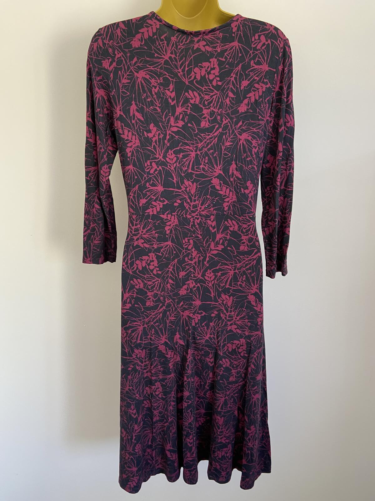 ARTIGIANO Purple & Blue Floral V-Neck 3/4 Sleeve Midi Dress Size 8-10