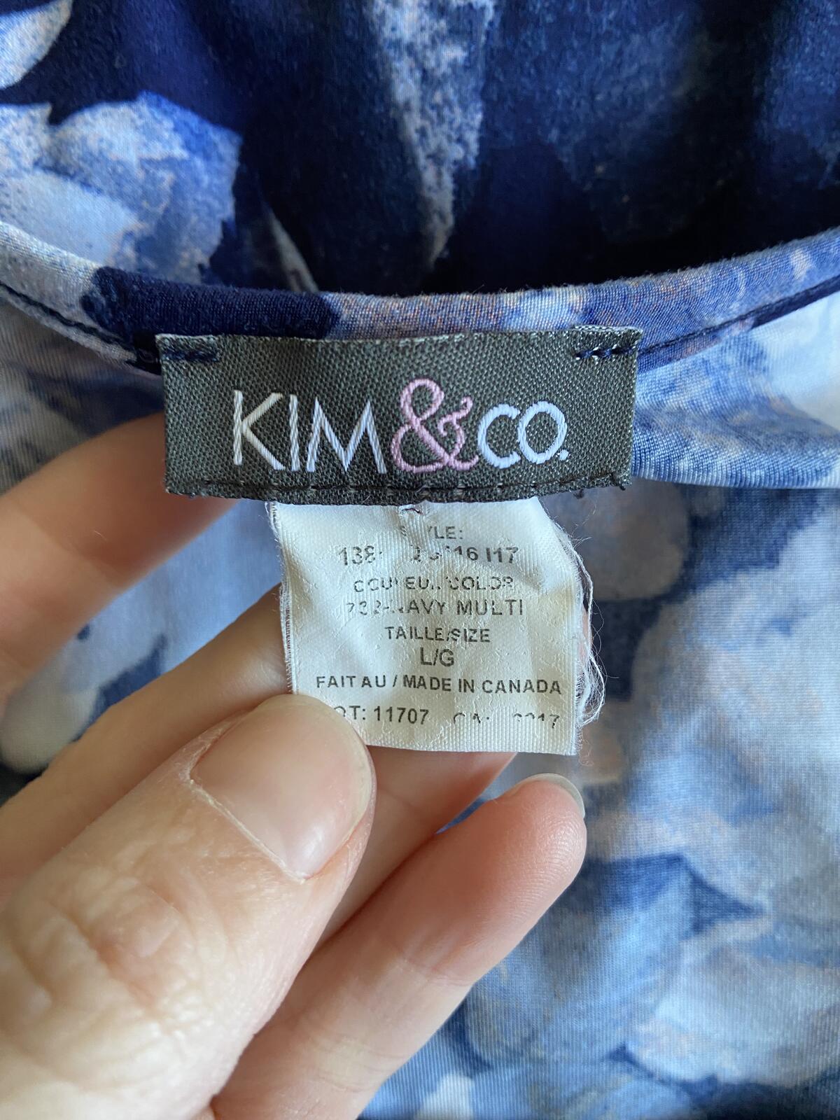 Kim & Co Navy Blue Floral Cold Shoulder Long Sleeve Top Size Large