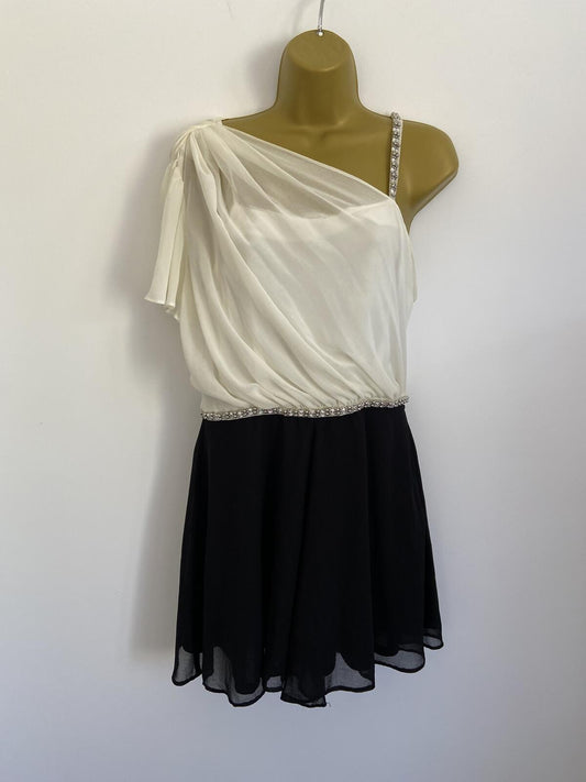 Miss Selfridge One Shoulder Cream & Black Dress BNWT Occasion Size 14