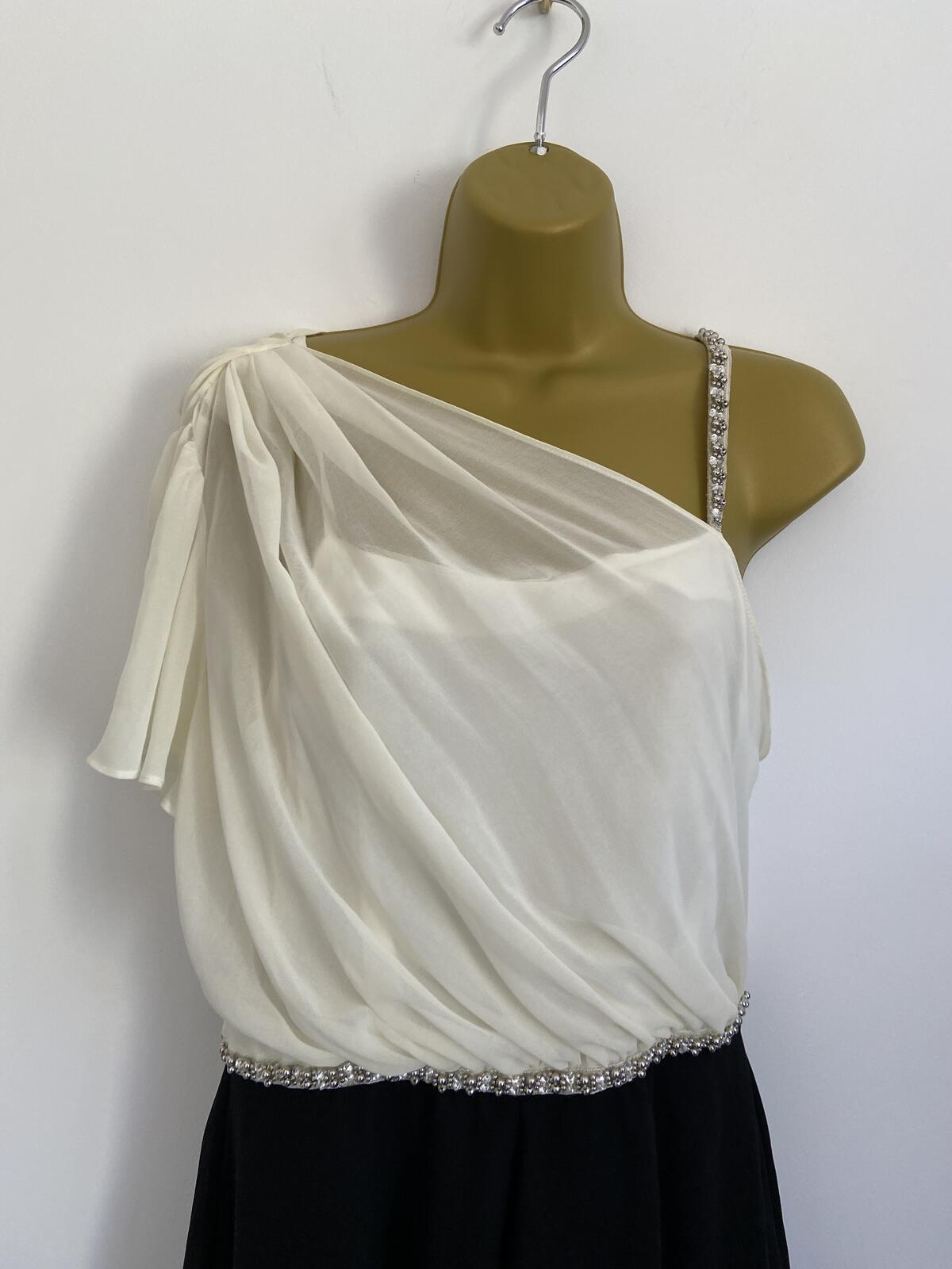 Miss Selfridge One Shoulder Cream & Black Dress BNWT Occasion Size 14