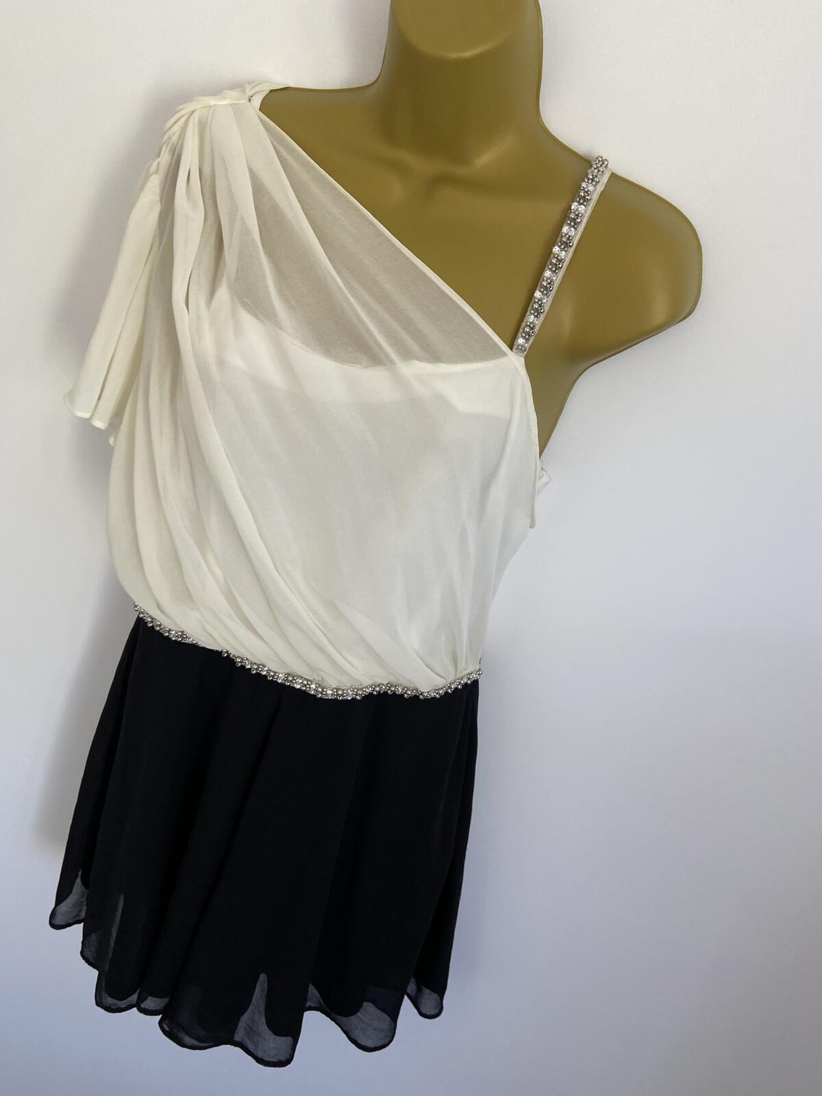Miss Selfridge One Shoulder Cream & Black Dress BNWT Occasion Size 14