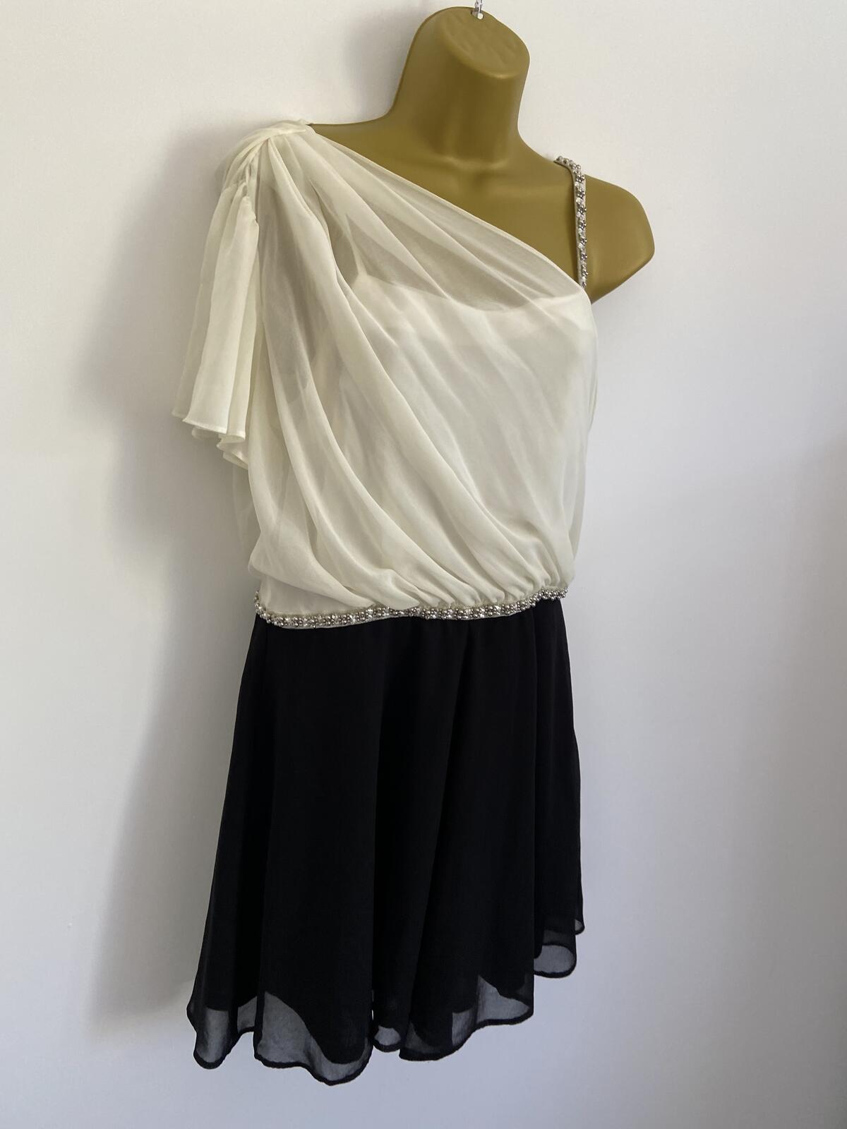 Miss Selfridge One Shoulder Cream & Black Dress BNWT Occasion Size 14