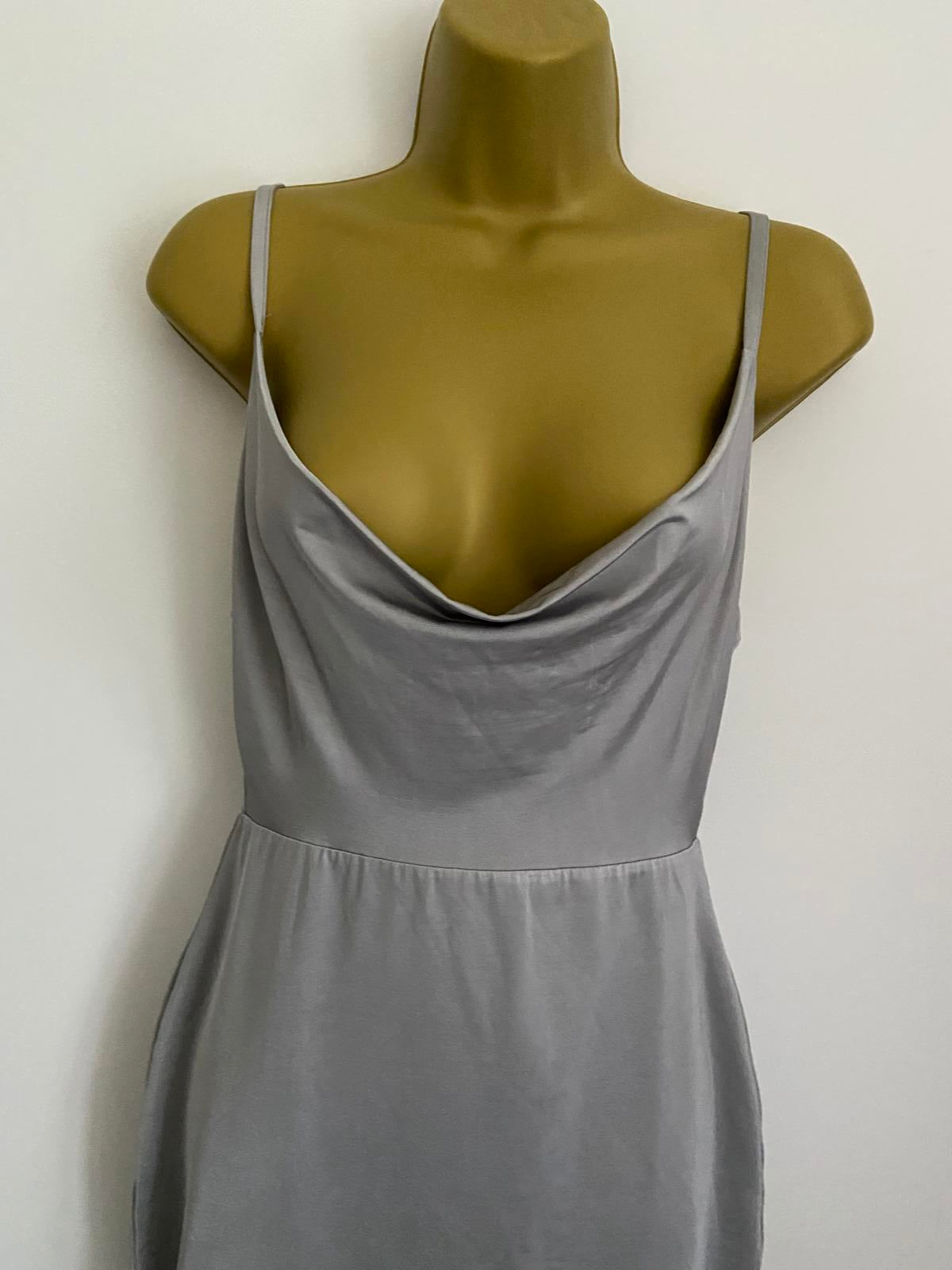 Boohoo Size 10 Silver Shiny Cowl Neck Mini Dress Strappy Party Occasion