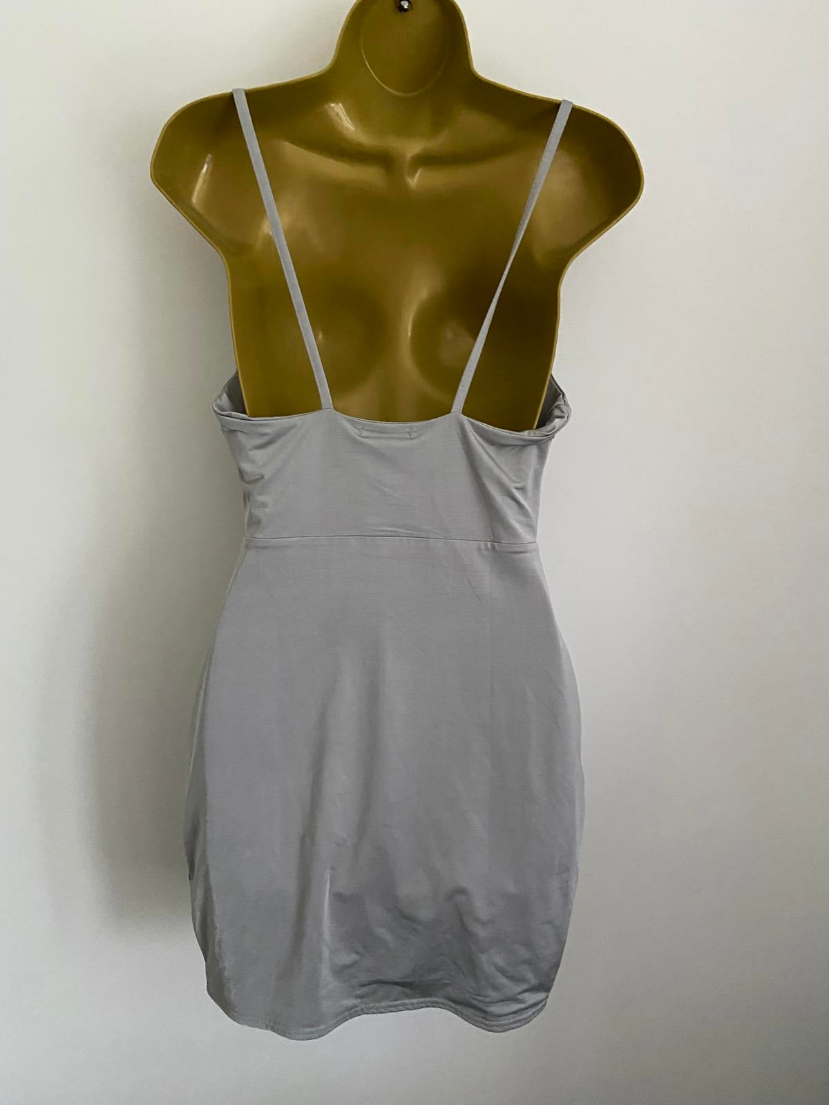 Boohoo Size 10 Silver Shiny Cowl Neck Mini Dress Strappy Party Occasion