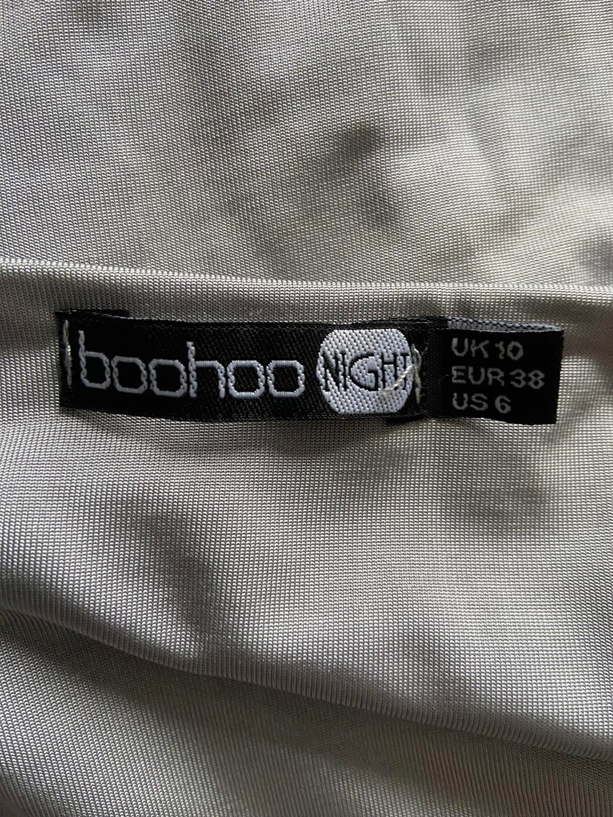 Boohoo Size 10 Silver Shiny Cowl Neck Mini Dress Strappy Party Occasion