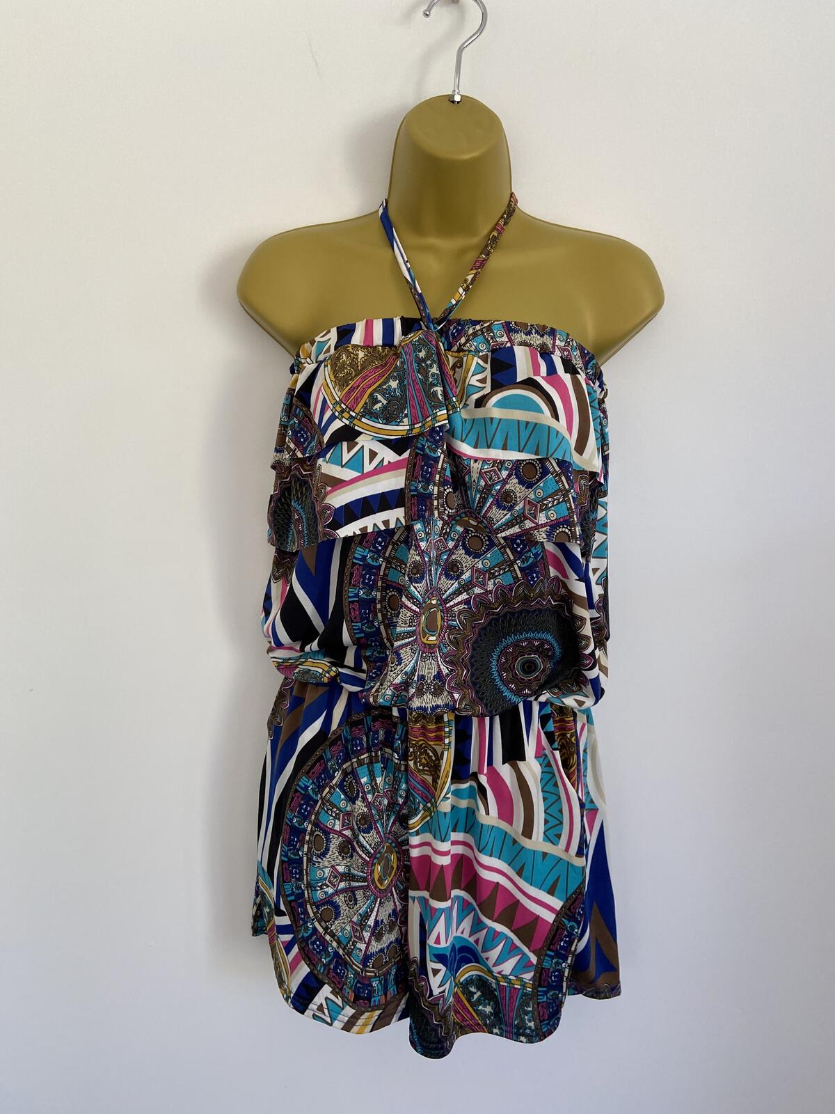 Dabutong Women’s Vibrant Geo-Print Strapless Playsuit / Romper Size M/L