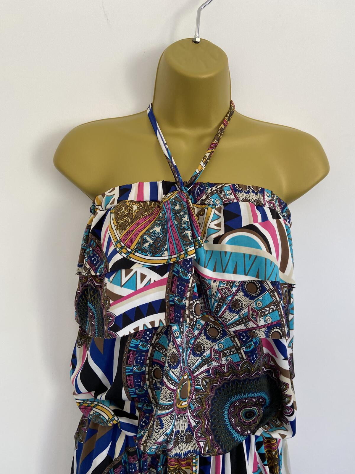 Dabutong Women’s Vibrant Geo-Print Strapless Playsuit / Romper Size M/L