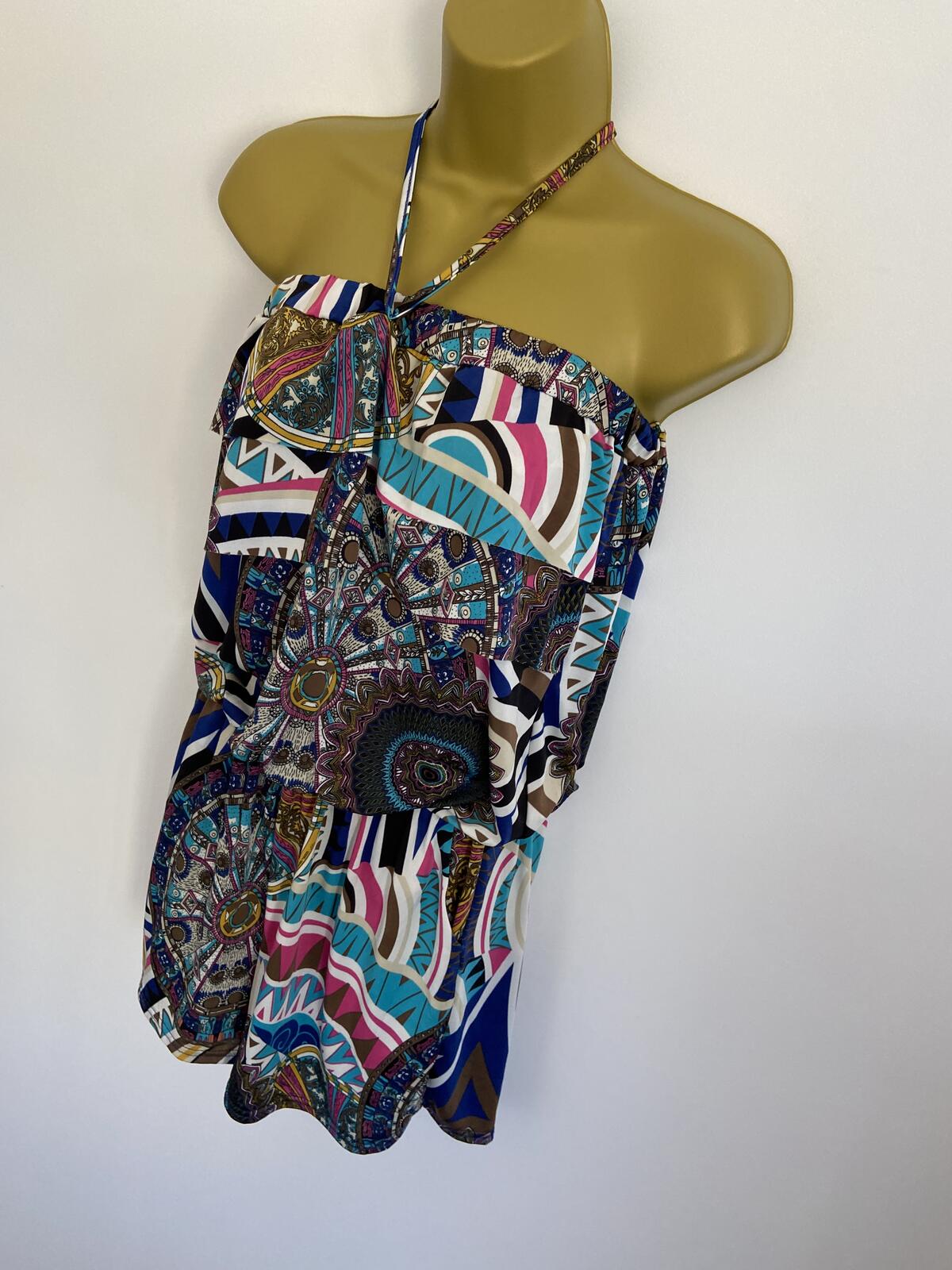 Dabutong Women’s Vibrant Geo-Print Strapless Playsuit / Romper Size M/L