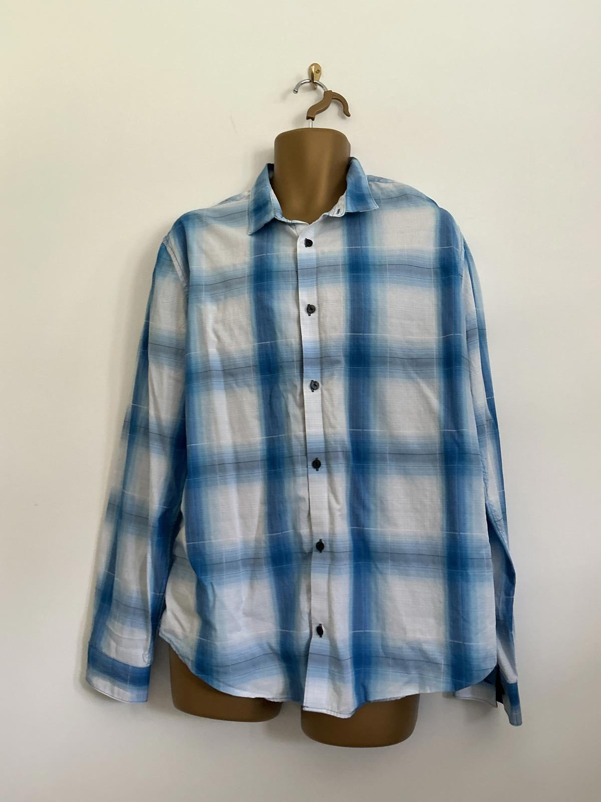 Calvin Klein Men's Size XL Blue Patterned Long Sleeve 100% Cotton Shirt