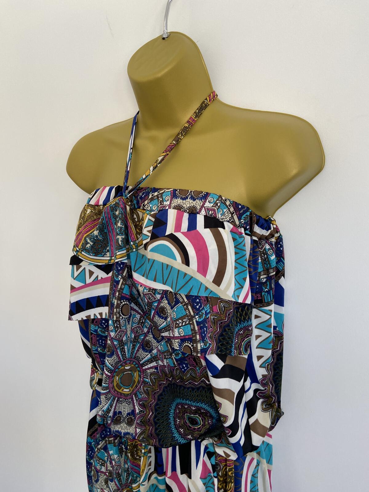 Dabutong Women’s Vibrant Geo-Print Strapless Playsuit / Romper Size M/L