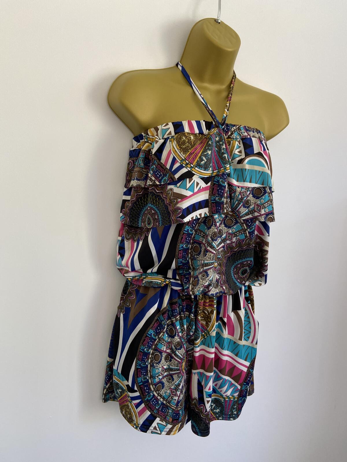 Dabutong Women’s Vibrant Geo-Print Strapless Playsuit / Romper Size M/L