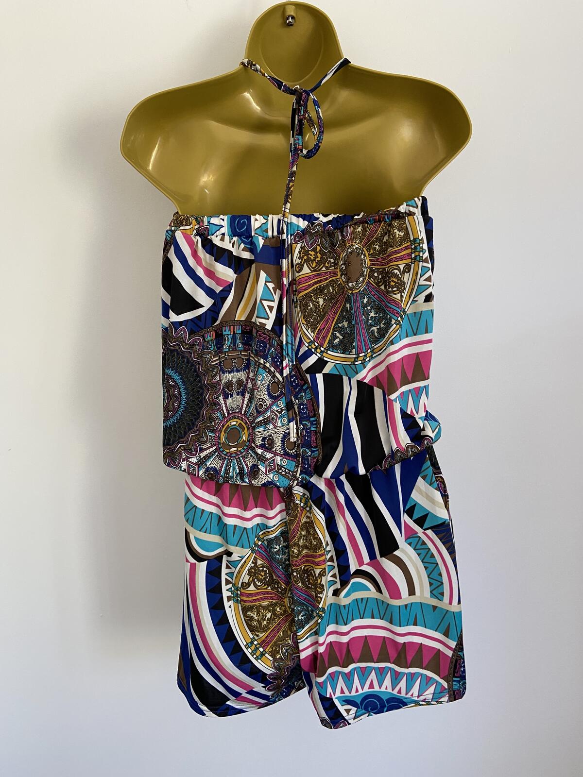 Dabutong Women’s Vibrant Geo-Print Strapless Playsuit / Romper Size M/L