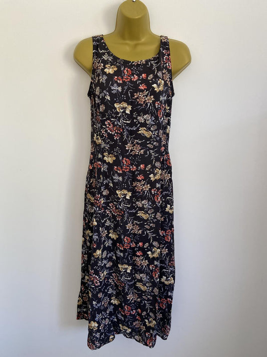 Handmade Black Floral Print Sleeveless Midi Dress Approx Size 8