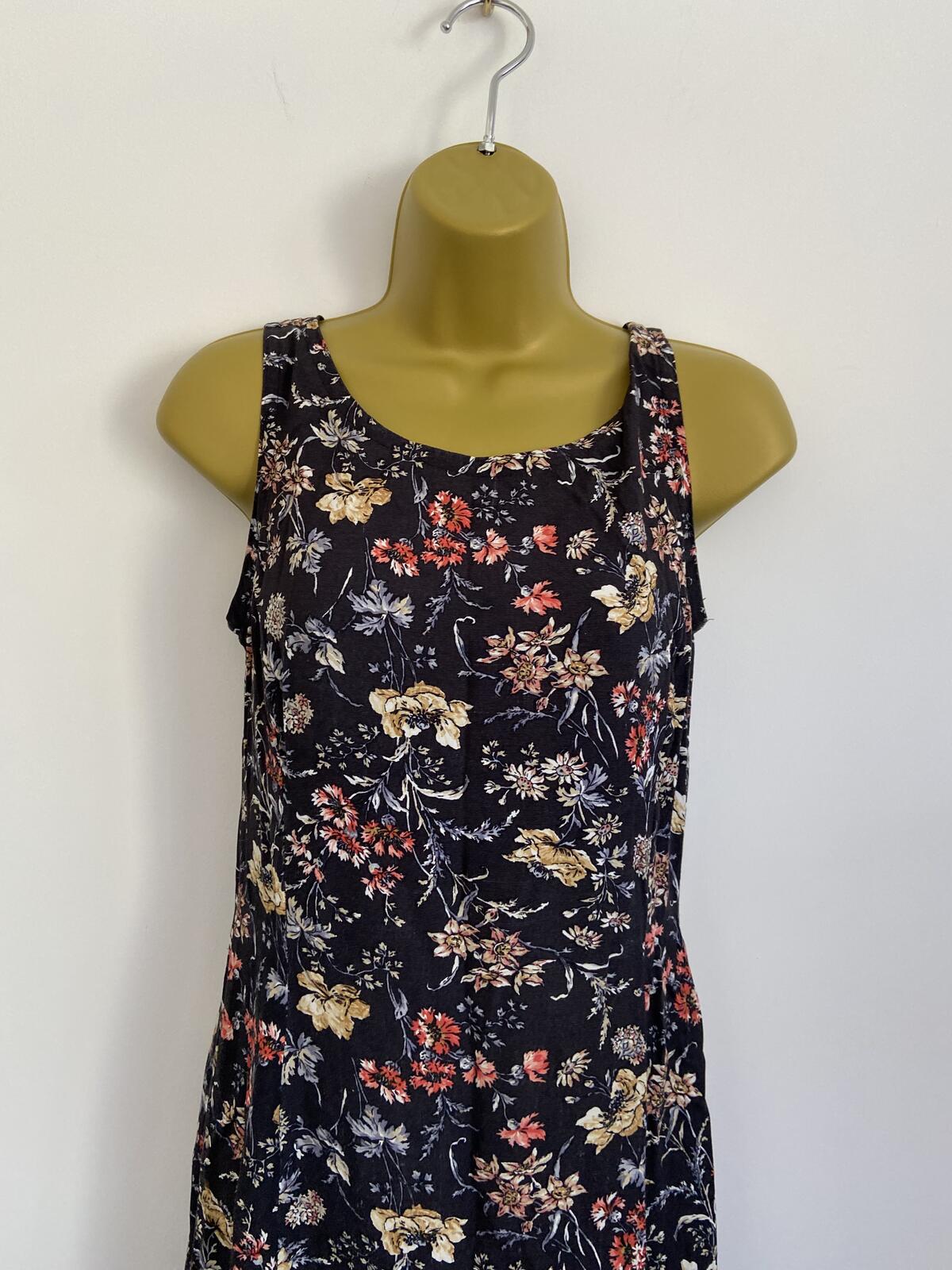 Handmade Black Floral Print Sleeveless Midi Dress Approx Size 8