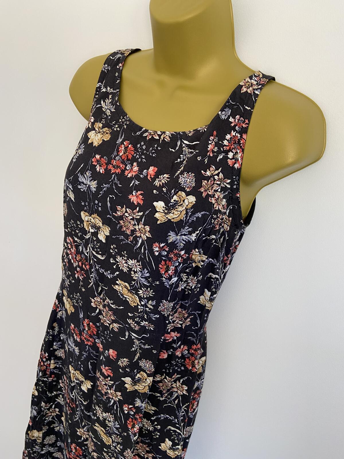 Handmade Black Floral Print Sleeveless Midi Dress Approx Size 8