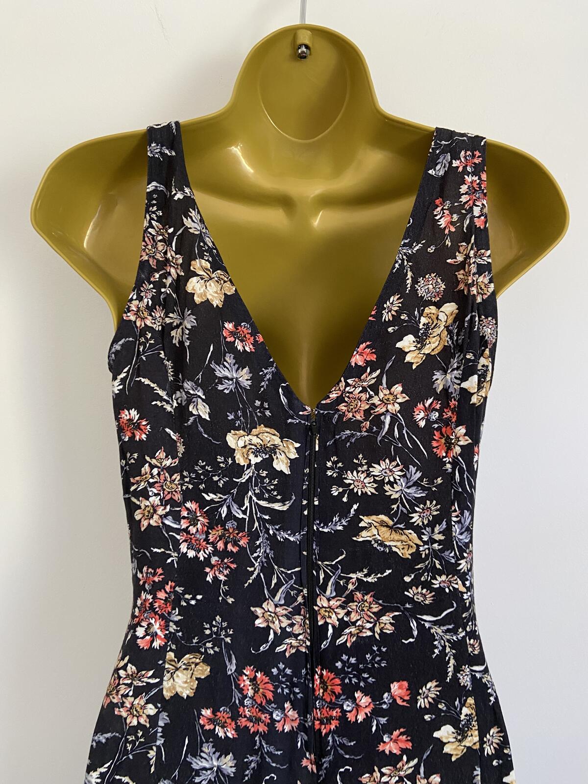 Handmade Black Floral Print Sleeveless Midi Dress Approx Size 8