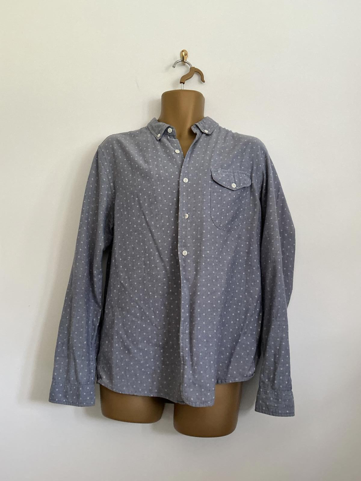 ASOS Men's Size Large Blue Polka Dot Brushed Cotton Long Sleeve Shirt