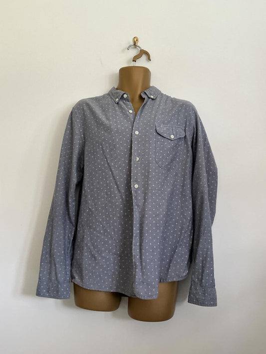 ASOS Men's Size Large Blue Polka Dot Brushed Cotton Long Sleeve Shirt