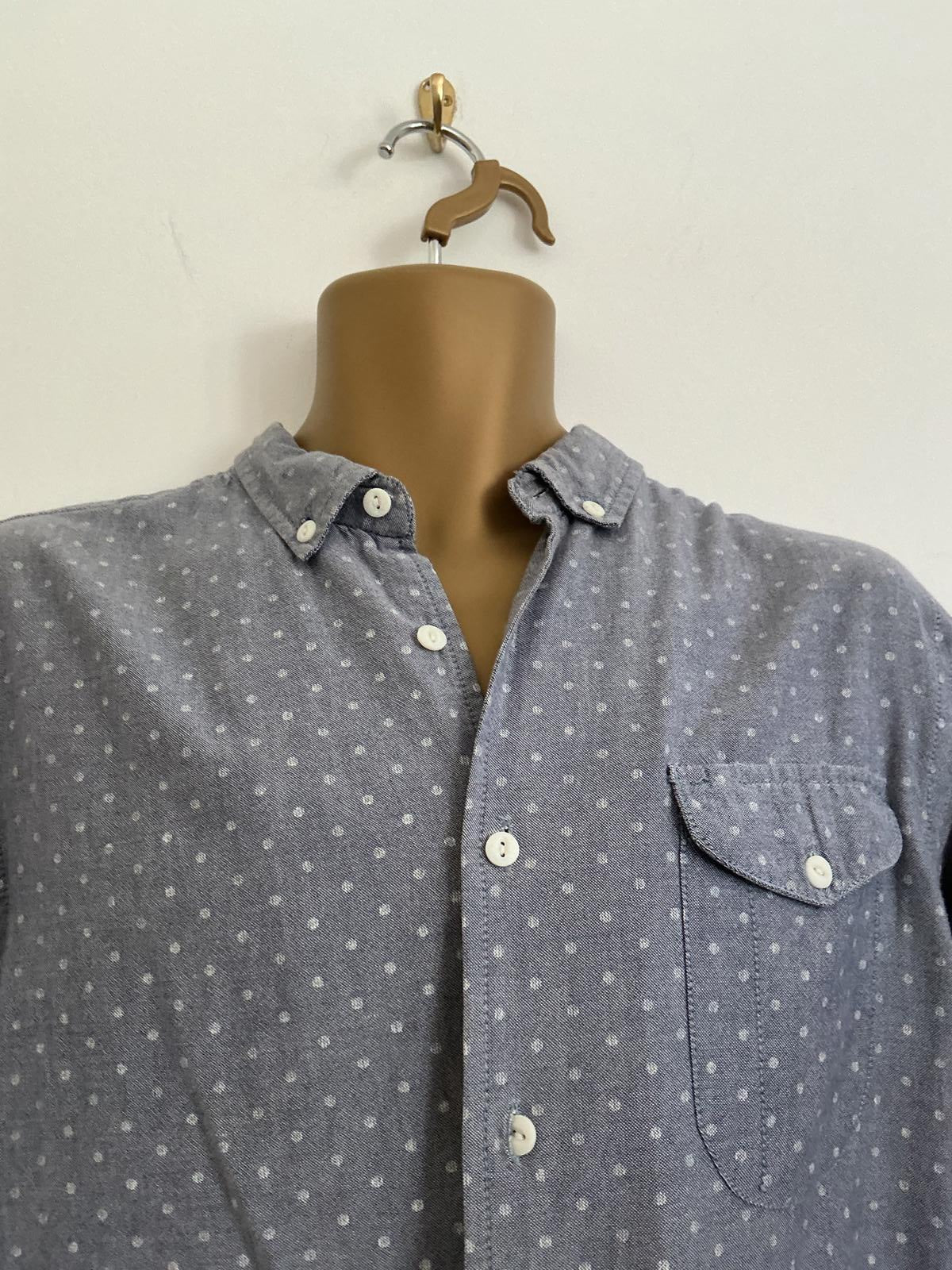 ASOS Men's Size Large Blue Polka Dot Brushed Cotton Long Sleeve Shirt