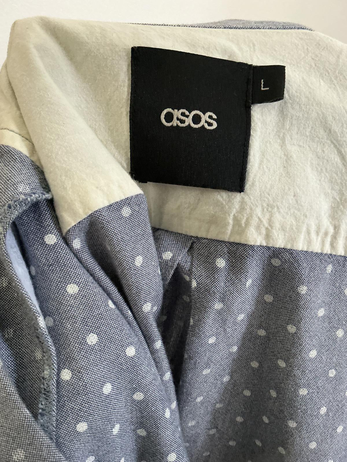 ASOS Men's Size Large Blue Polka Dot Brushed Cotton Long Sleeve Shirt