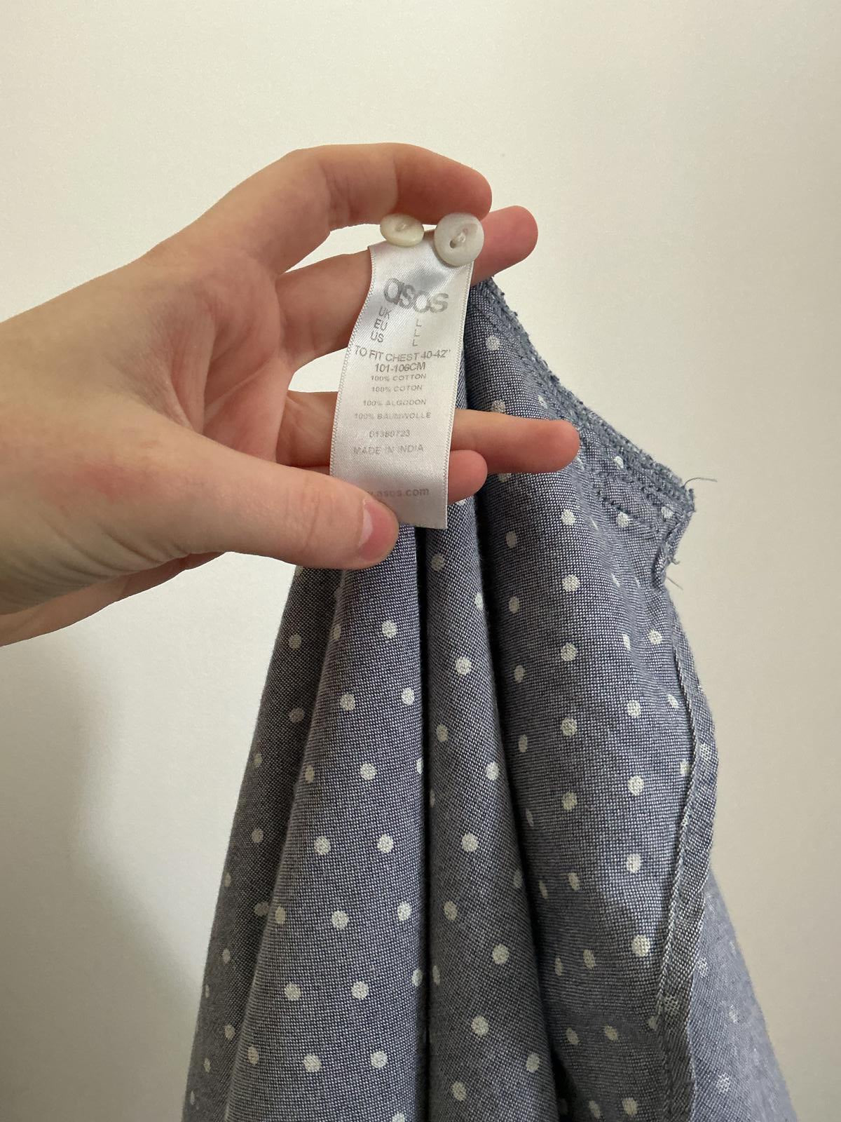 ASOS Men's Size Large Blue Polka Dot Brushed Cotton Long Sleeve Shirt