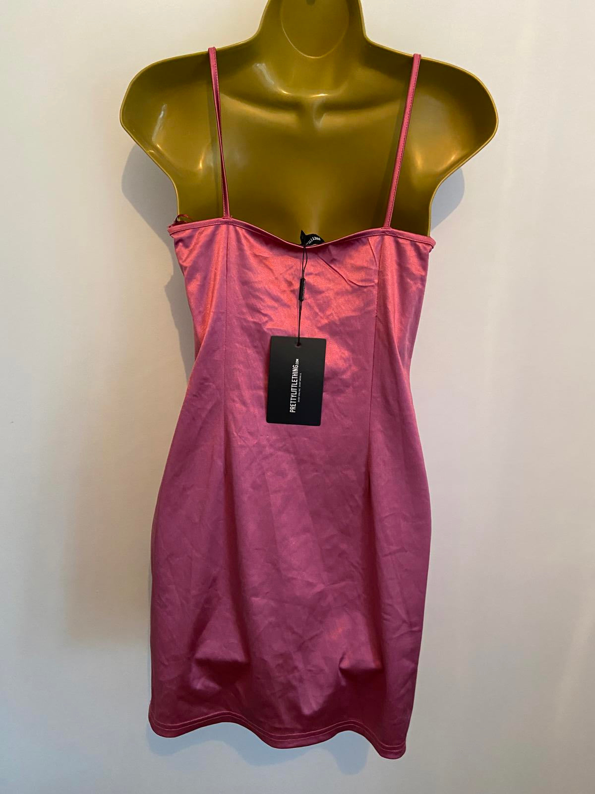 Prettylittlething Size 10 Rose Pink Satin Lace Up Bodycon Mini Dress BNWT Party